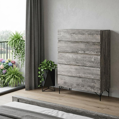 33" Black And Gray Wood Five Drawer Dresser