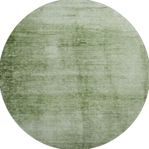 8' Artichoke Green And Beige Abstract Washable Round Rug With UV Protection