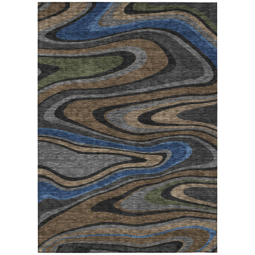 10' X 14' Black And Navy Blue Abstract Washable Indoor Outdoor Area Rug