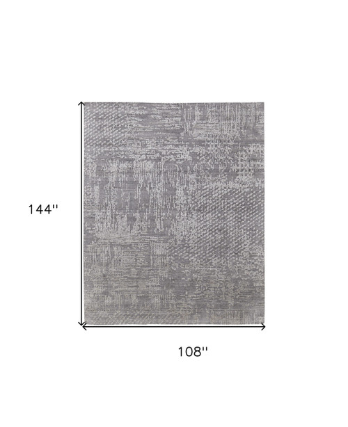 9' X 12' Gray and Silver Abstract Hand Woven Worn Faded Area Rug
