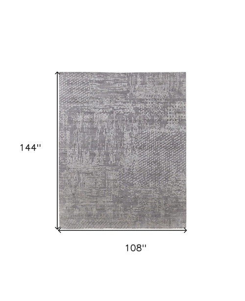 9' X 12' Gray and Silver Abstract Hand Woven Worn Faded Area Rug