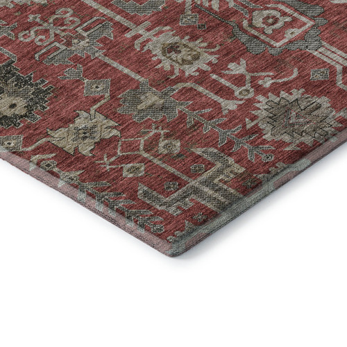 9' X 12' Red Beige And Charcoal Oriental Washable Area Rug With UV Protection