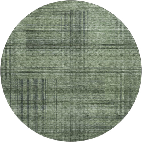 8' Olive Green And Gray Striped Washable Round Rug With UV Protection