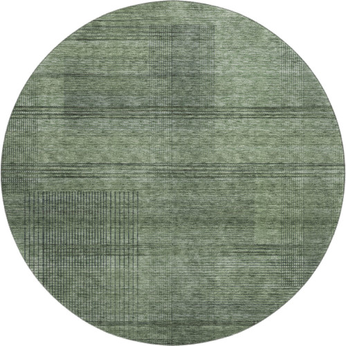 8' Olive Green And Gray Striped Washable Round Rug With UV Protection