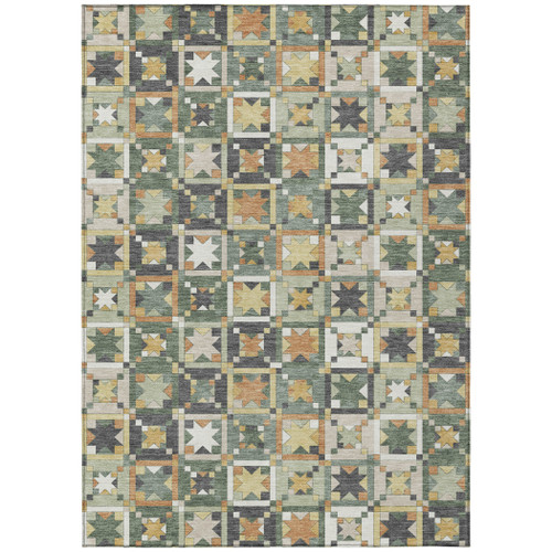 9' X 12' Green And Copper Patchwork Washable Indoor Outdoor Area Rug