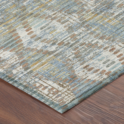 8' X 10' Denim Blue And Blue Floral Medallion Washable Indoor Outdoor Area Rug