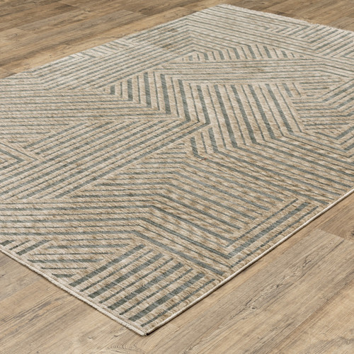 5' X 8' Beige And Gray Striped Area Rug With Fringe