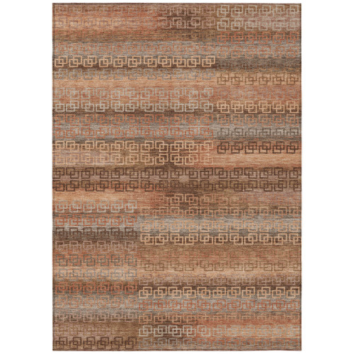 8' X 10' Copper And Peach Striped Washable Indoor Outdoor Area Rug