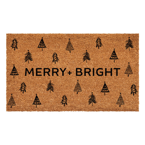 17" X 29" Brown And Natural Christmas Trees Merry and Bright Outdoor Coir Door Mat