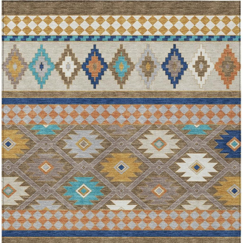 3' X 5' Brown And Taupe Southwestern Washable Indoor Outdoor Area Rug