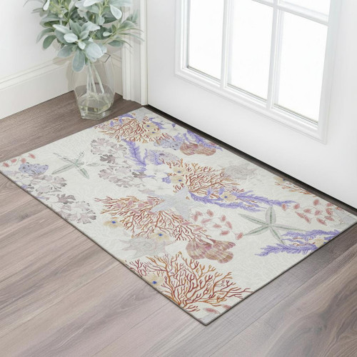 3' X 5' Cinnamon Ivory And Plum Geometric Washable Area Rug With UV Protection