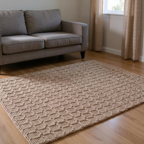 6' X 9' Natural Jute Geometric Hand Woven Area Rug