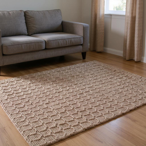 6' X 9' Natural Jute Geometric Hand Woven Area Rug