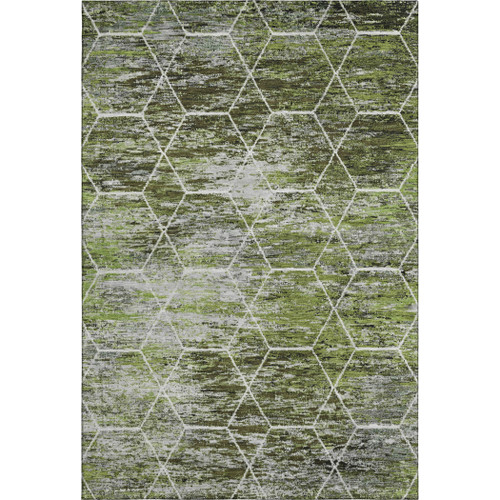 5' X 8' Olive Green Gray And Ivory Geometric Washable Area Rug With UV Protection