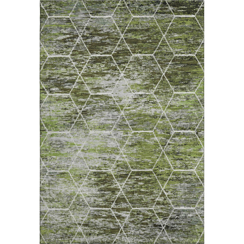 5' X 8' Olive Green Gray And Ivory Geometric Washable Area Rug With UV Protection