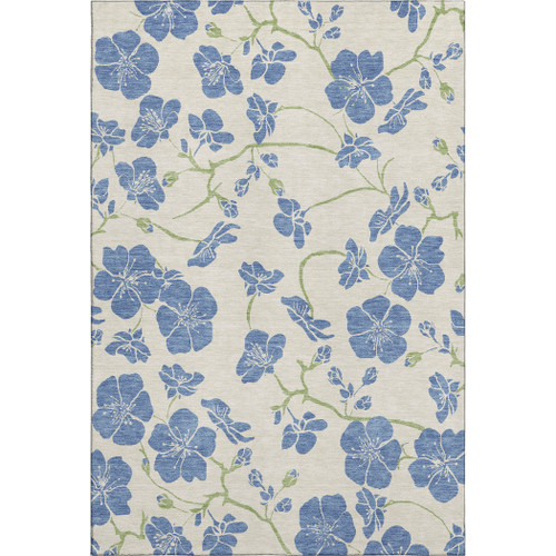 3' X 5' Linen Blue And Green Floral Washable Area Rug With UV Protection