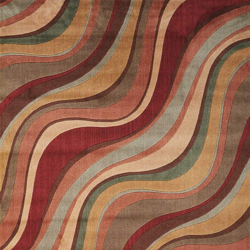 10' X 13' Ivory Tan And Red Striped Non Skid Area Rug