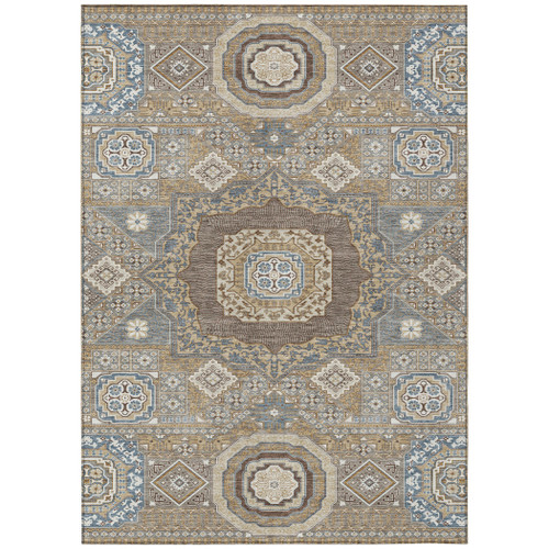 10' X 14' Taupe And Beige Oriental Washable Indoor Outdoor Area Rug