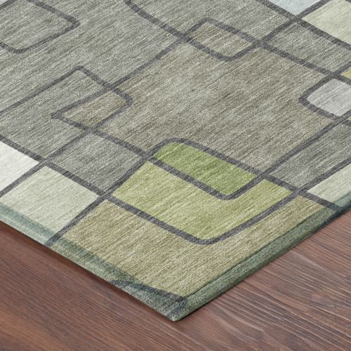 10' X 14' Fern Green And Green Geometric Washable Indoor Outdoor Area Rug