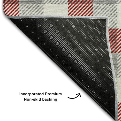 9' X 12' Red Gray And Ivory Plaid Washable Area Rug With UV Protection