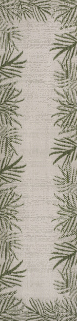 8' Green And Cream Floral Indoor Outdoor Runner Rug