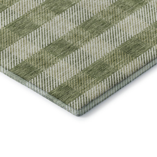 5' X 8' Green And Ivory Plaid Washable Area Rug With UV Protection