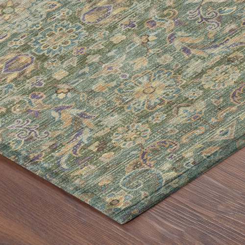 8' X 10' Green And Sage Floral Medallion Washable Indoor Outdoor Area Rug