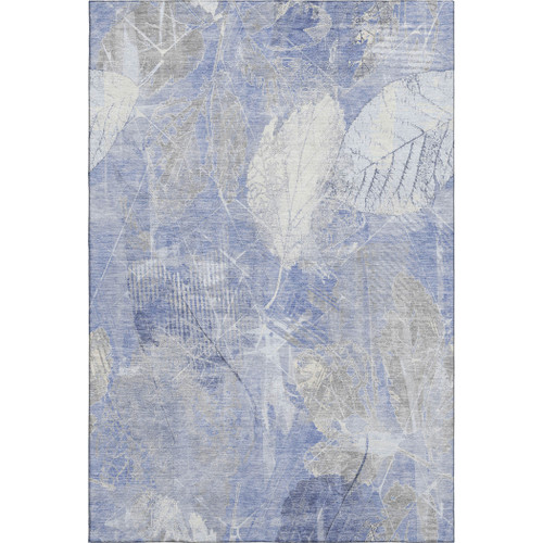 8' X 10' Denim Blue And Ivory Floral Washable Area Rug With UV Protection