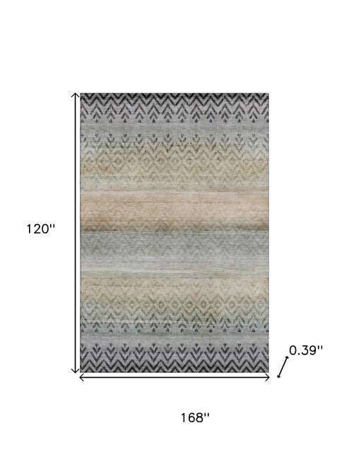 10' X 14' Gray And Charcoal Geometric Washable Area Rug With UV Protection