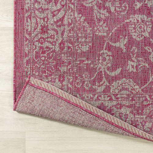 5' Fuchsia And Light Gray Round Medallion Indoor Outdoor Area Rug