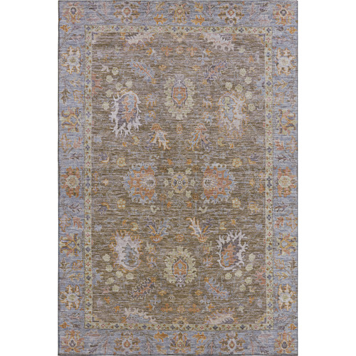 10' X 14' Brown And Lavender Oriental Washable Area Rug With UV Protection