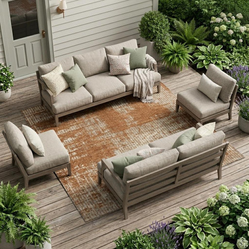 10' X 14' Orange And Beige Abstract Washable Indoor Outdoor Area Rug