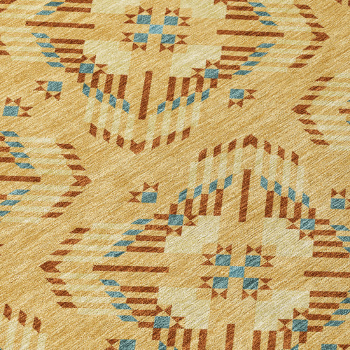 8' Gold And Wheat Round Geometric Washable Indoor Outdoor Area Rug