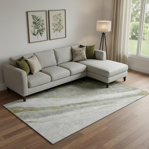 10' X 14' Sage And Gray Abstract Washable Area Rug With UV Protection