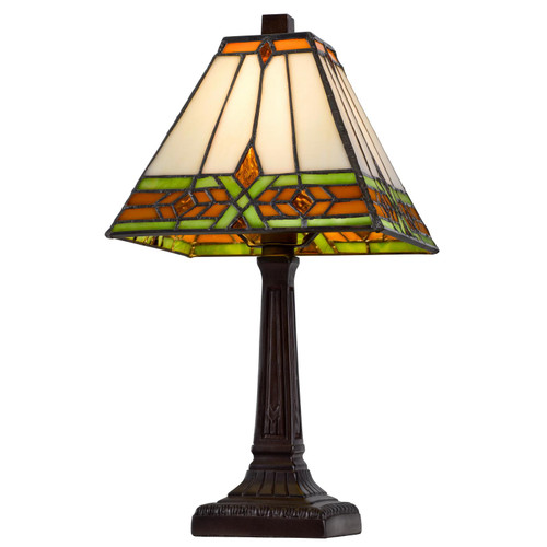 14" Bronze Abstract Square Tiffany Lamp With Square Shade