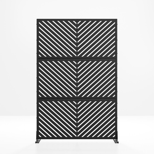 72" Black Steel Six Panel Outdoor Privacy Screen