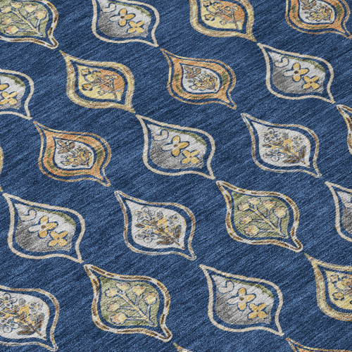 8' X 10' Navy Blue And Blue Floral Washable Indoor Outdoor Area Rug