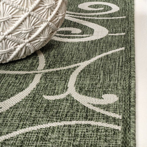 8' Green And Cream Floral Indoor Outdoor Runner Rug