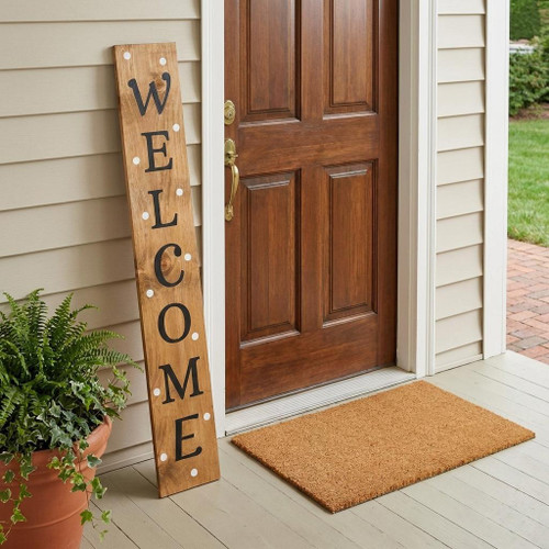 59" Black Natural And White Solid Wood Welcome Porch Sign