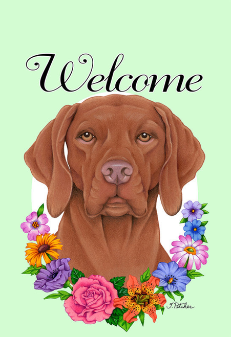 Vizsla- Best of Breed Welcome Flowers Garden Flag 