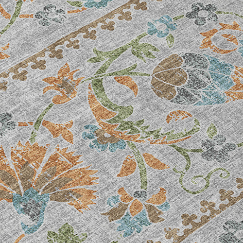 3' X 5' Silver And Brown Floral Washable Indoor Outdoor Area Rug