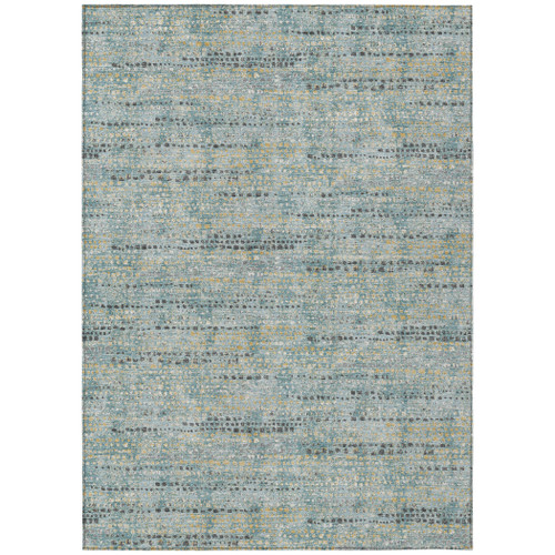 5' X 8' Teal Blue And Pewter Abstract Washable Indoor Outdoor Area Rug