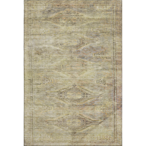 8' X 10' Artichoke Green Gold And Beige Abstract Geometric Washable Area Rug With UV Protection