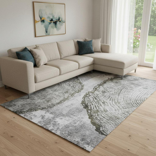 10' X 14' Gray And Ivory Woodland Lodge Washable Area Rug With UV Protection