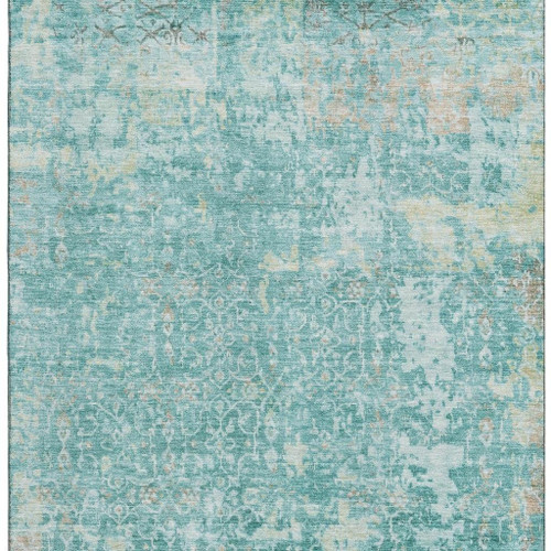 3' X 5' Teal Gray And Taupe Oriental Washable Area Rug With UV Protection