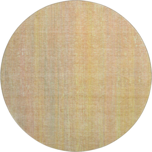 8' Blush And Gold Striped Washable Round Rug With UV Protection