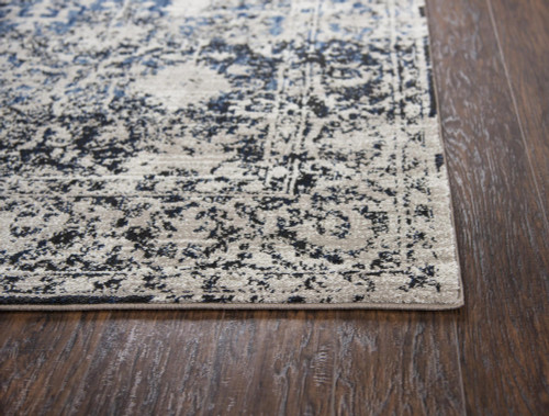 8' Taupe Blue And Dark Blue Oriental Area Rug