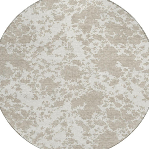 8' Cream And Ivory Round Abstract Washable Indoor Outdoor Area Rug