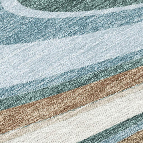 9' X 12' Teal Blue And Turquoise Abstract Washable Indoor Outdoor Area Rug