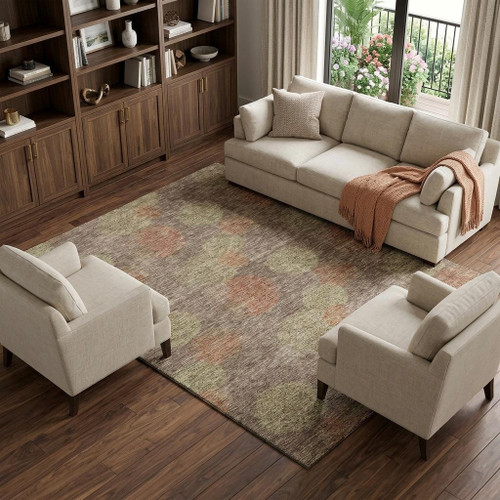 10' X 14' Brown Artichoke Green And Taupe Abstract Washable Area Rug With UV Protection